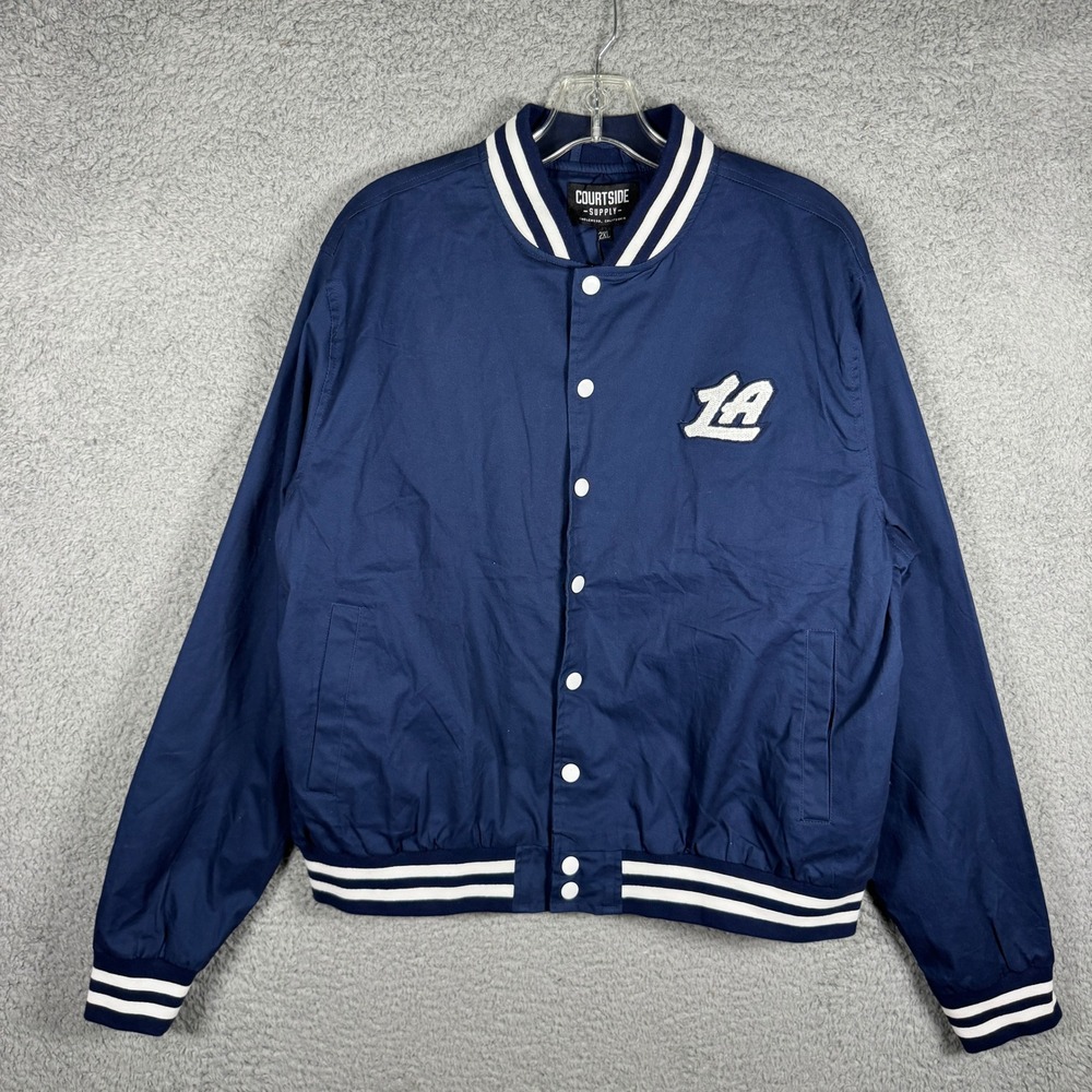 NWT Courtside Supply LA Clippers Women 2XL Navy Twill Cropped Varsity Jacket